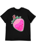 Strawberry Graphic Print Black T-Shirt