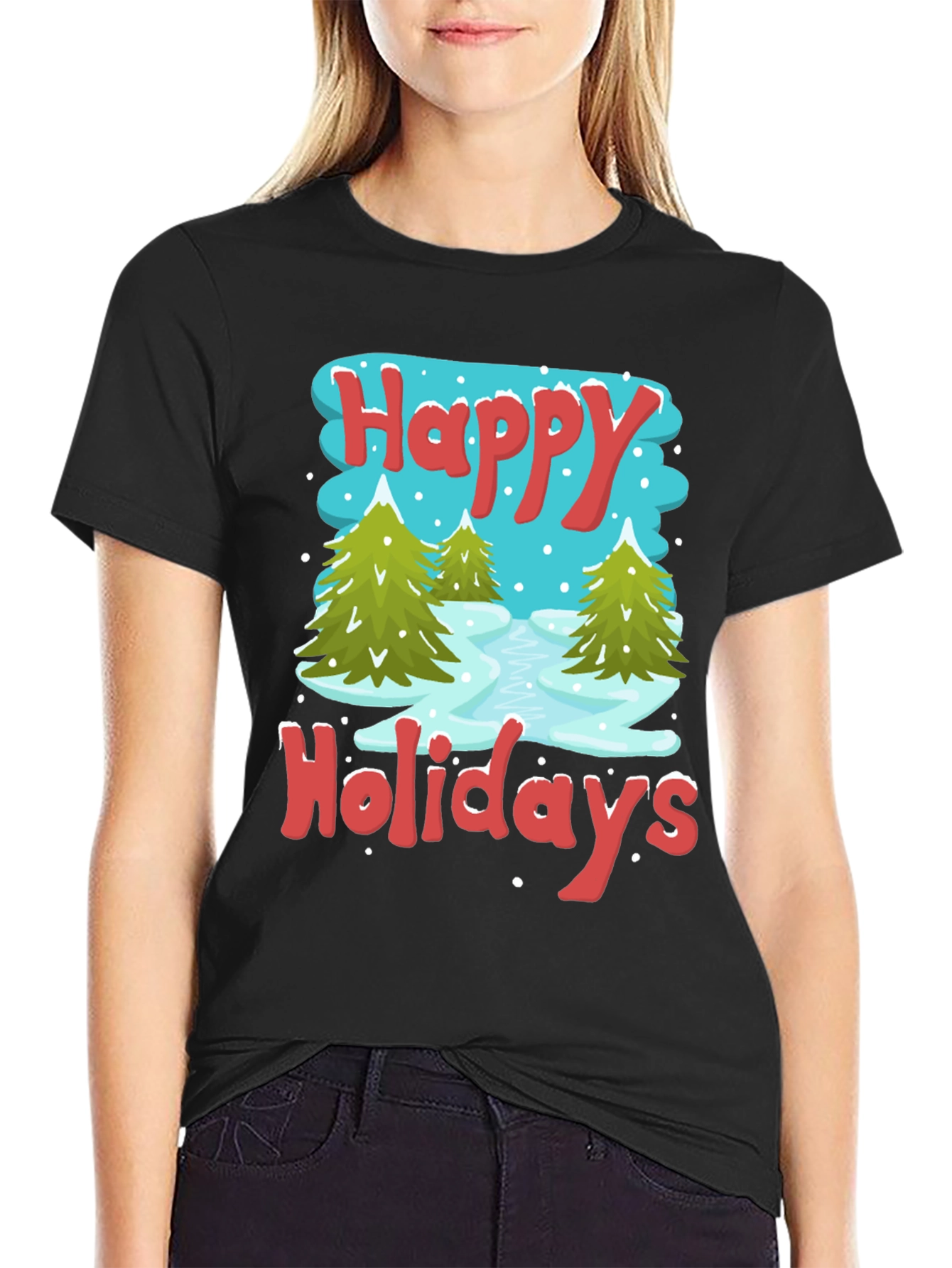 Happy Holidays Graphic Tee - Winter Scene