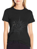 Celestial Sun & Moon Graphic Tee - Black