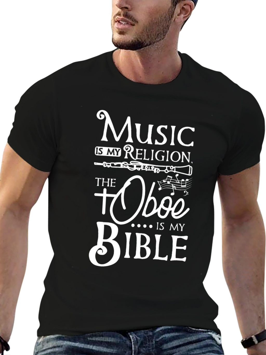 Music is My Religion Oboe Bible T-Shirt