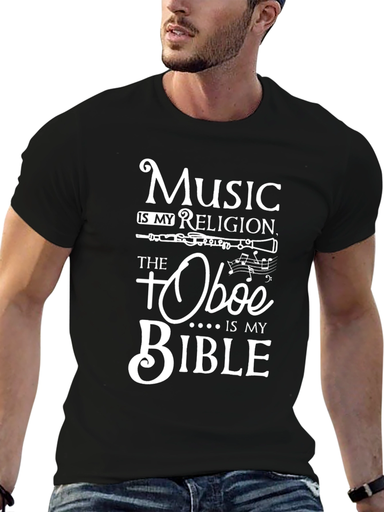 Music is My Religion Oboe Bible T-Shirt