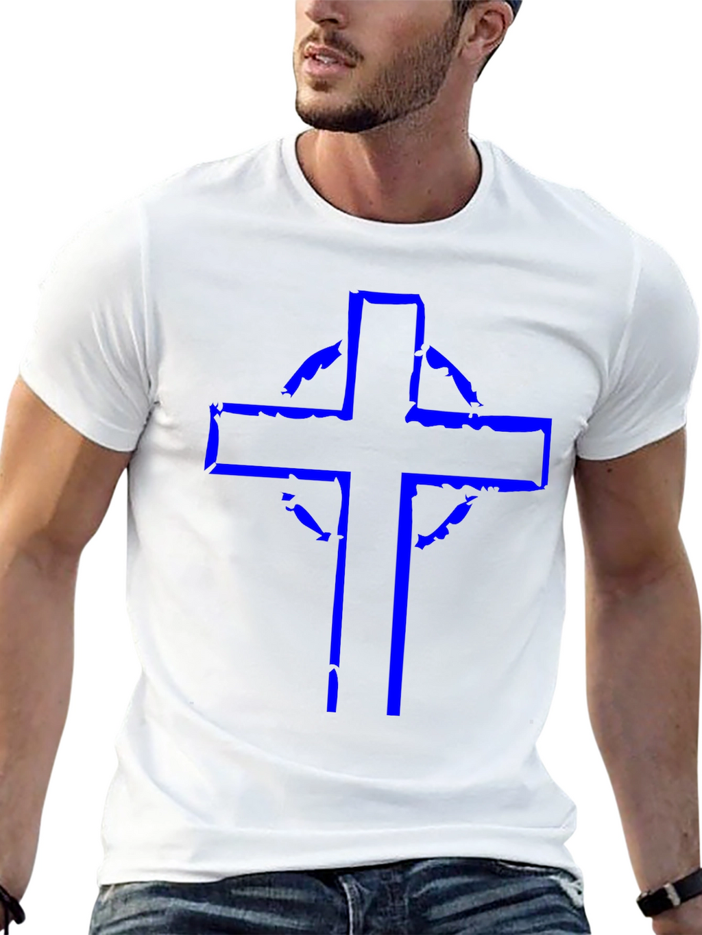 Distressed Celtic Cross Graphic Tee - Black
