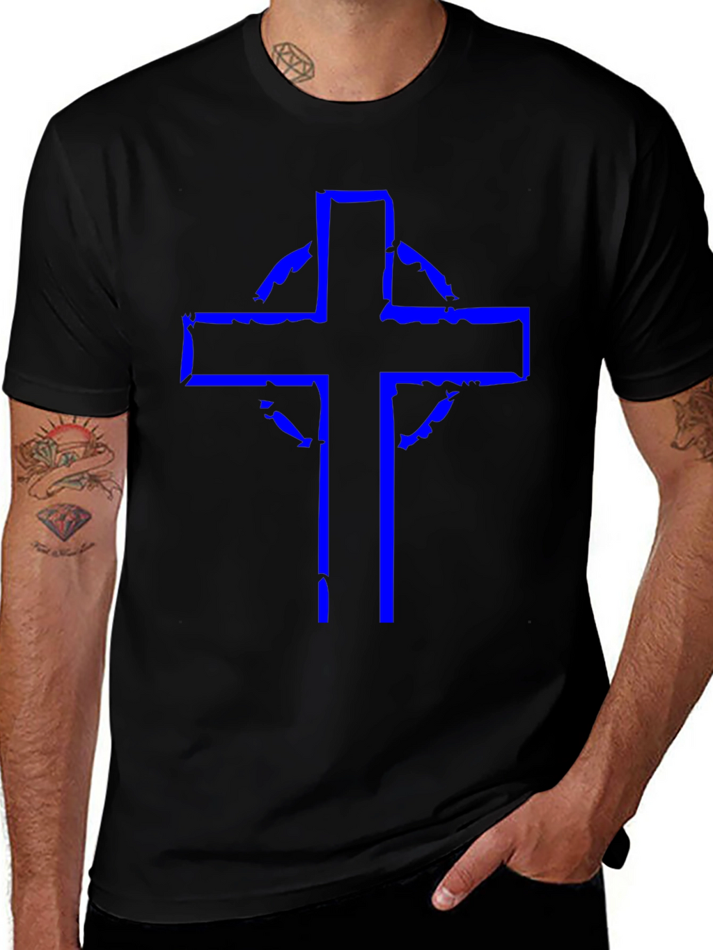 Distressed Celtic Cross Graphic Tee - Black