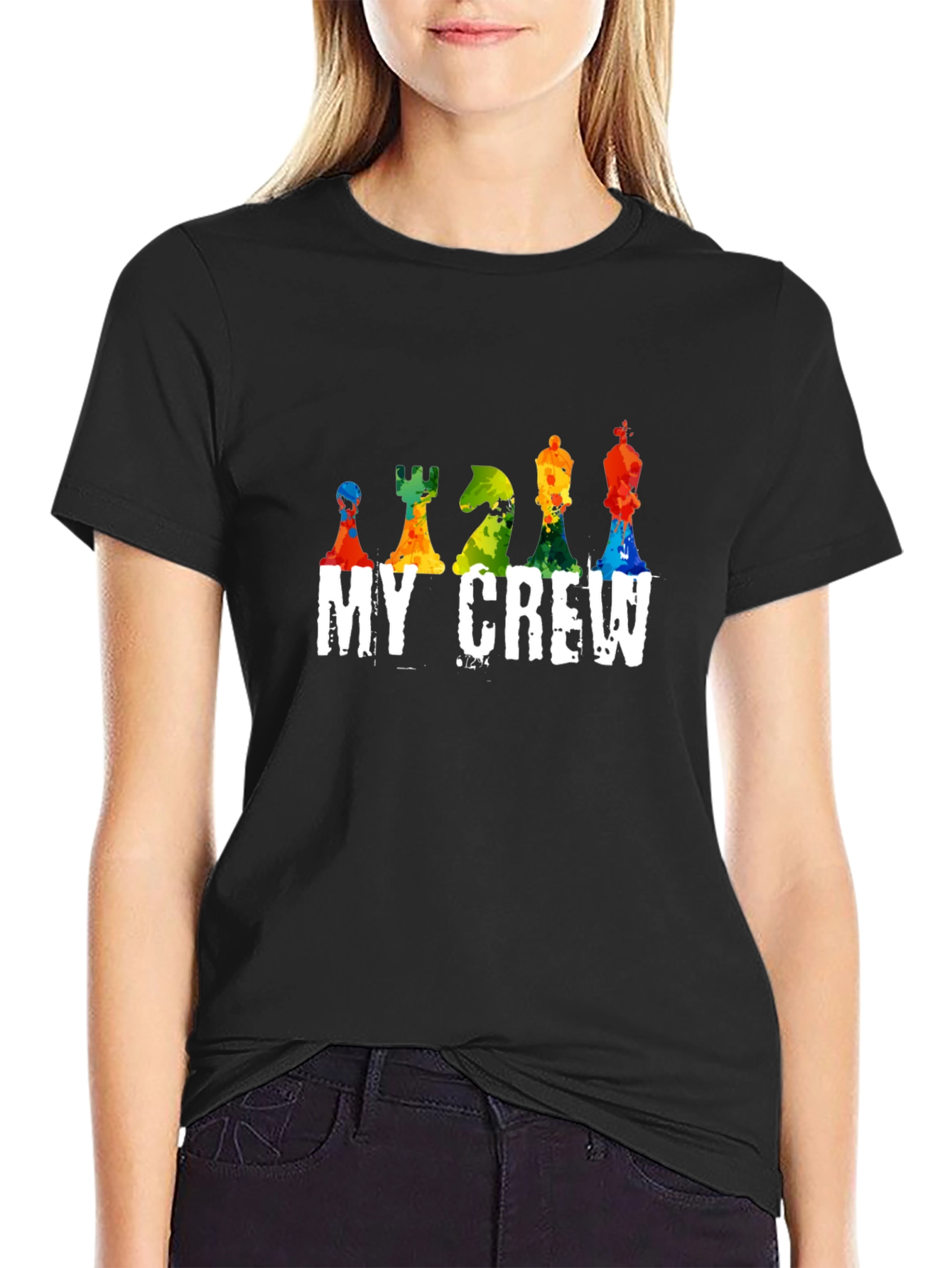 Colorful Chess Piece My Crew Black T-Shirt