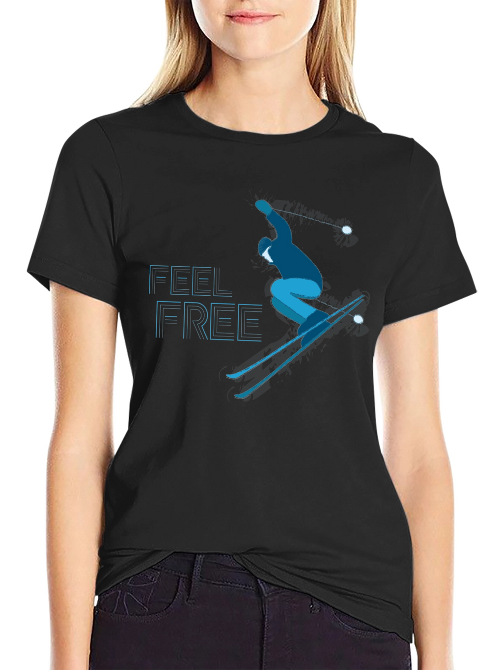 Feel Free Skiing T-Shirt - Black Graphic Tee