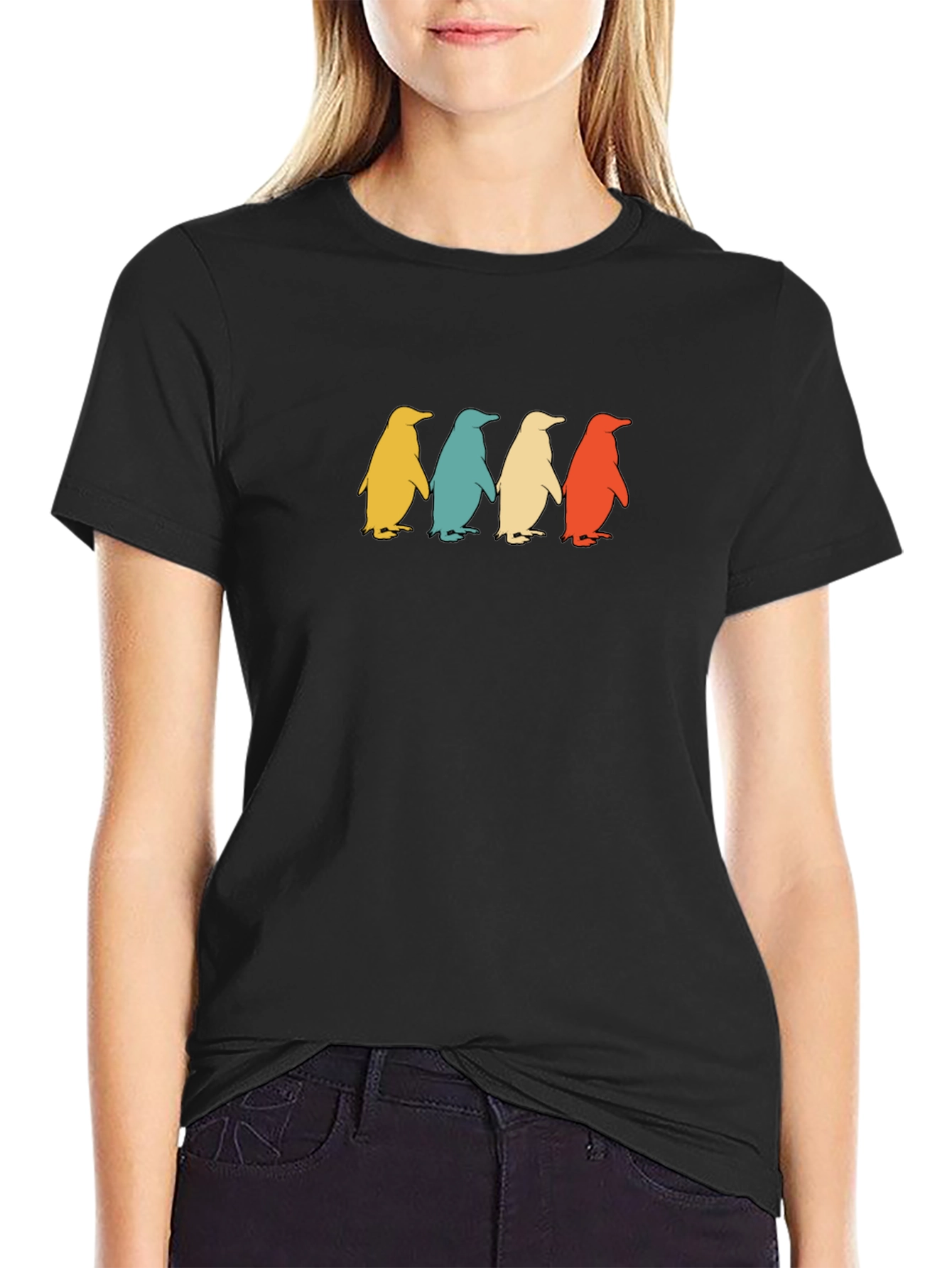 Retro Penguin Parade Graphic Tee - Black