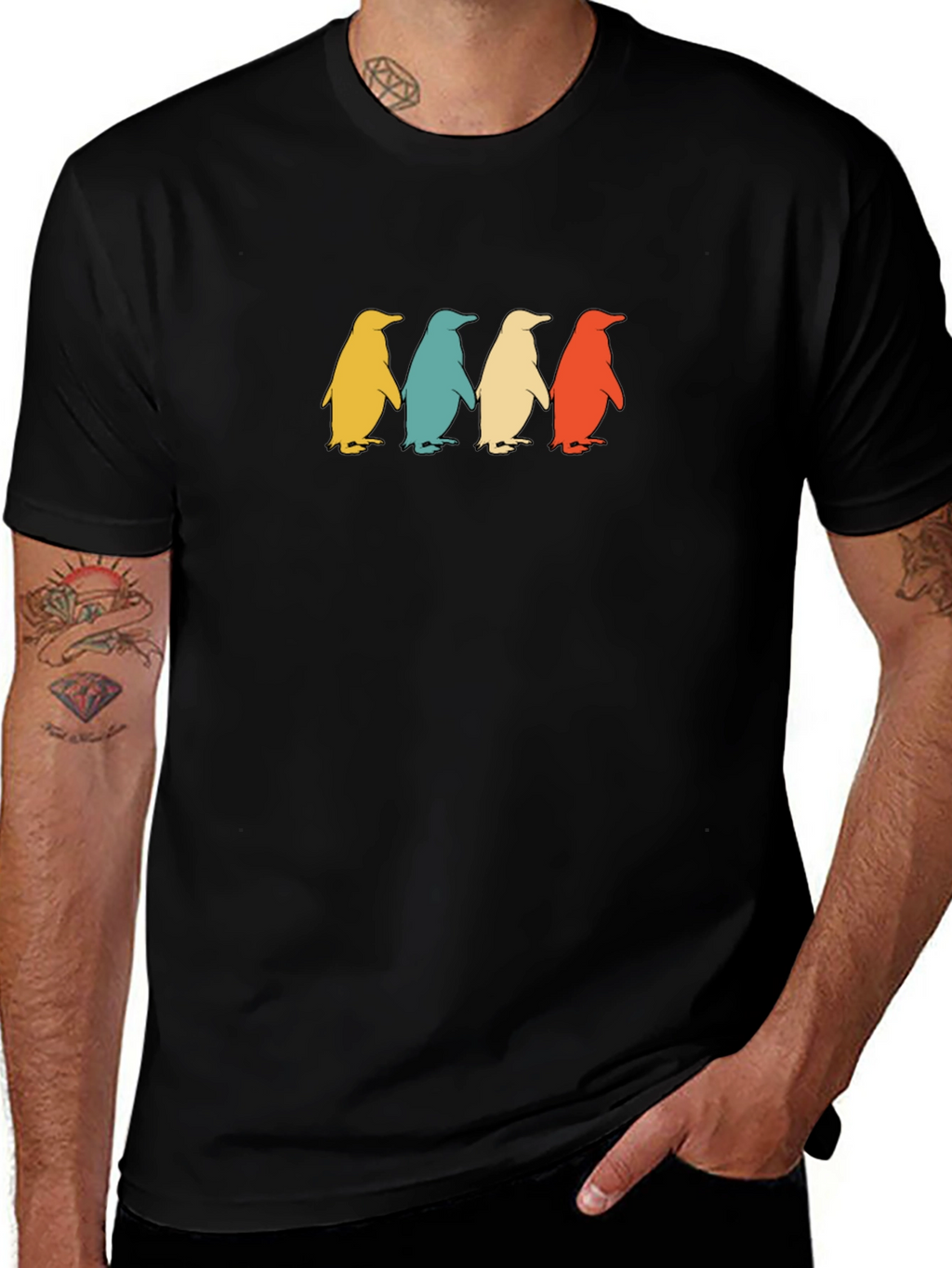 Retro Penguin Parade Graphic Tee - Black