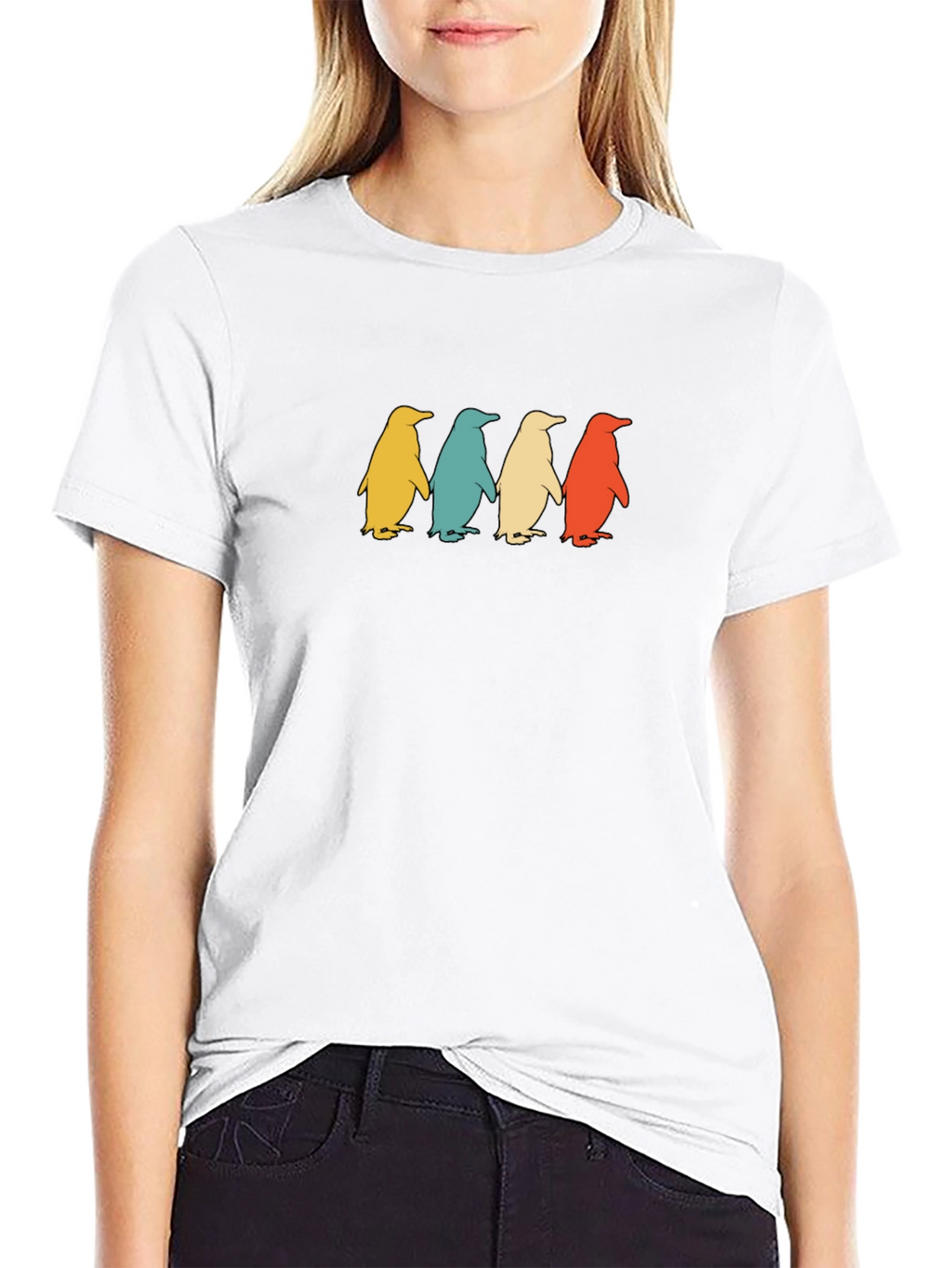 Retro Penguin Parade Graphic Tee - Black