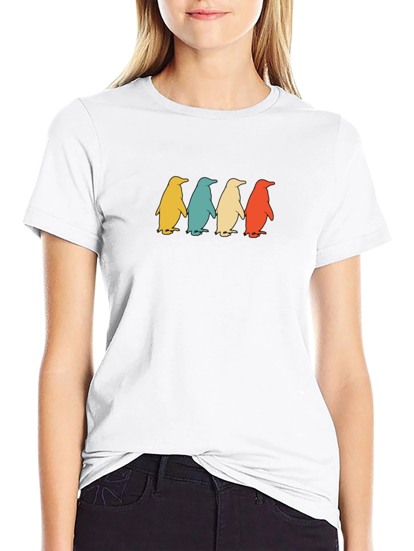 Retro Penguin Parade Graphic Tee - Black