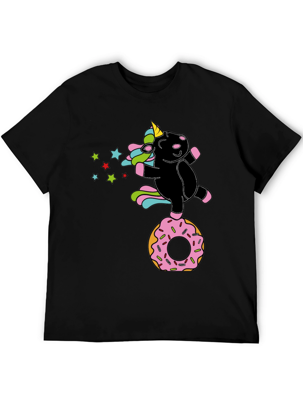 Unicorn Donut Black T-Shirt Fun Design