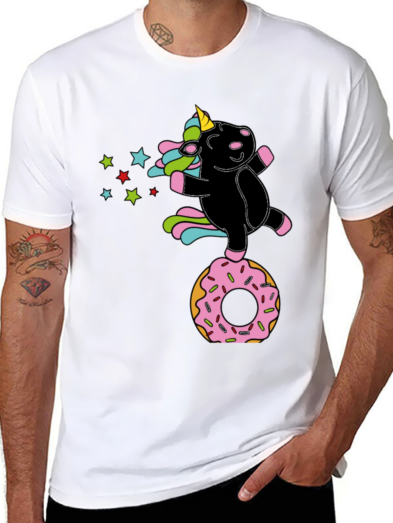 Unicorn Donut Black T-Shirt Fun Design