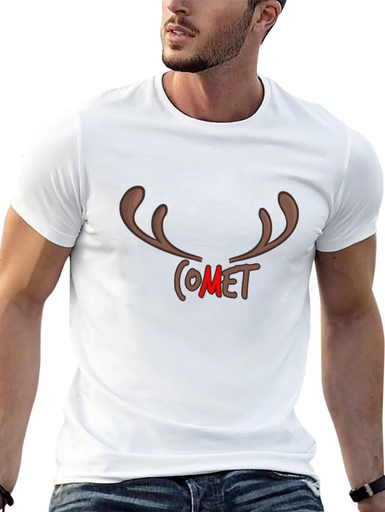 Comet Reindeer Antler Christmas Black T-Shirt