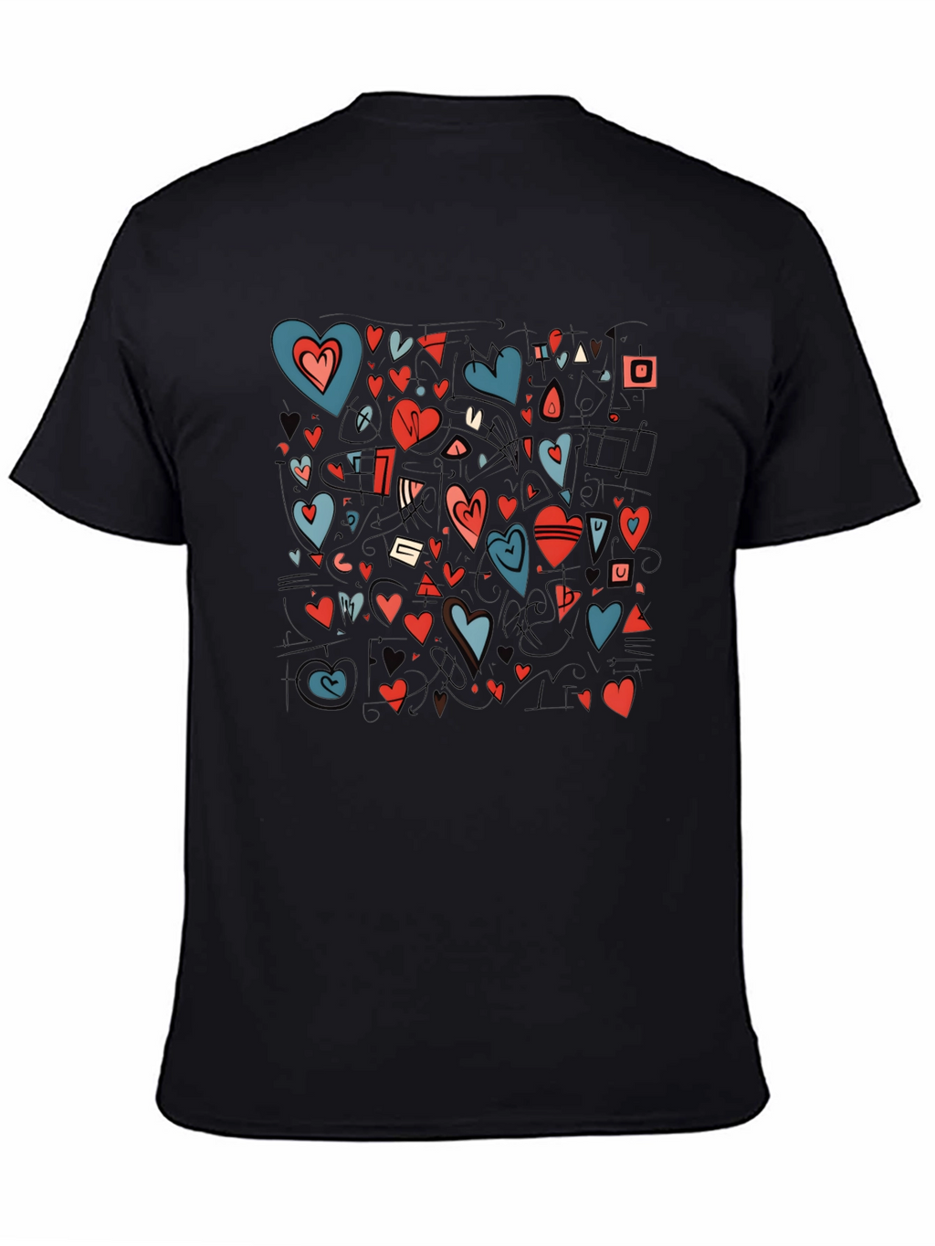 Heart Pattern Black Crewneck T-Shirt