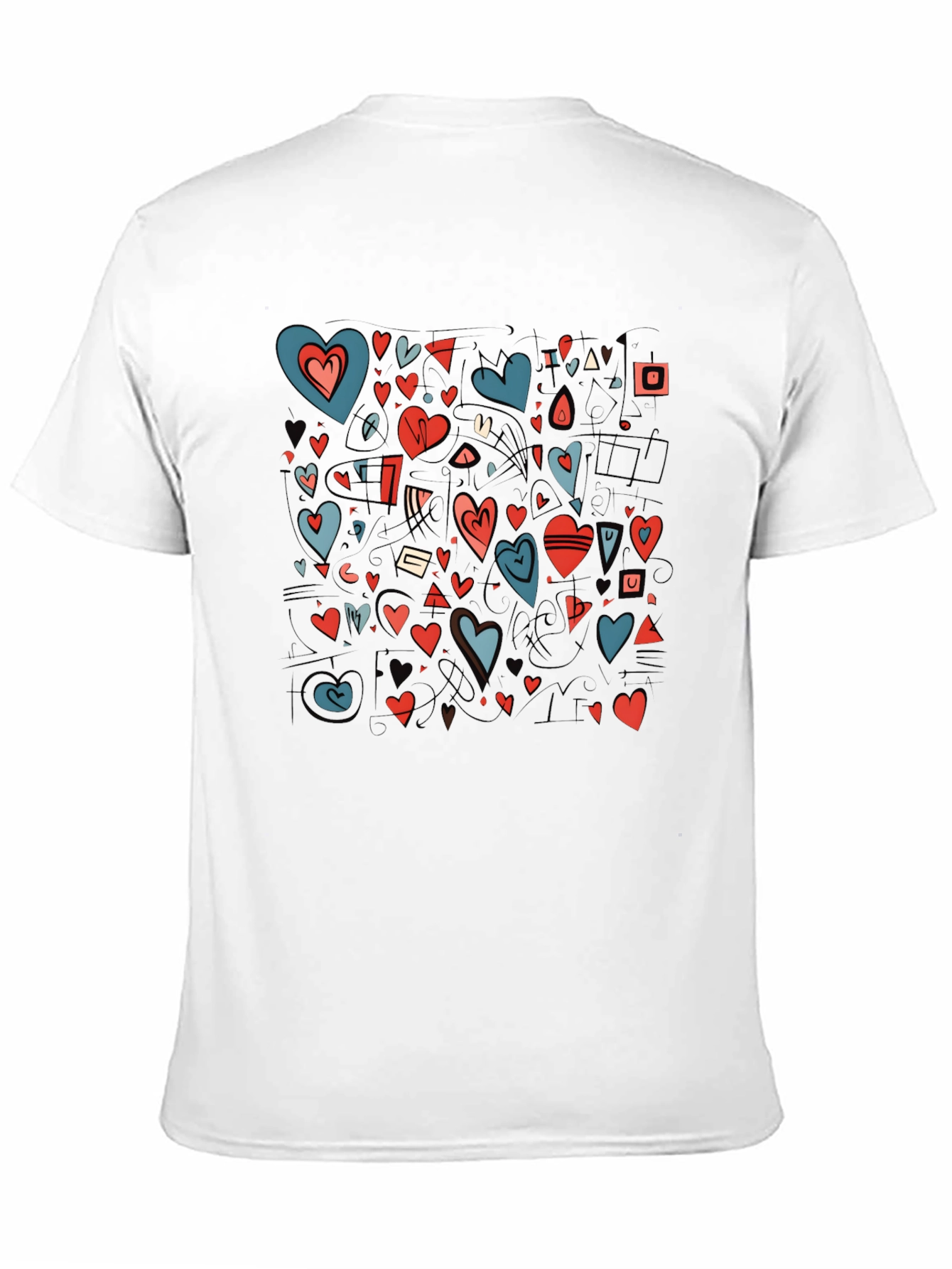 Heart Pattern Black Crewneck T-Shirt