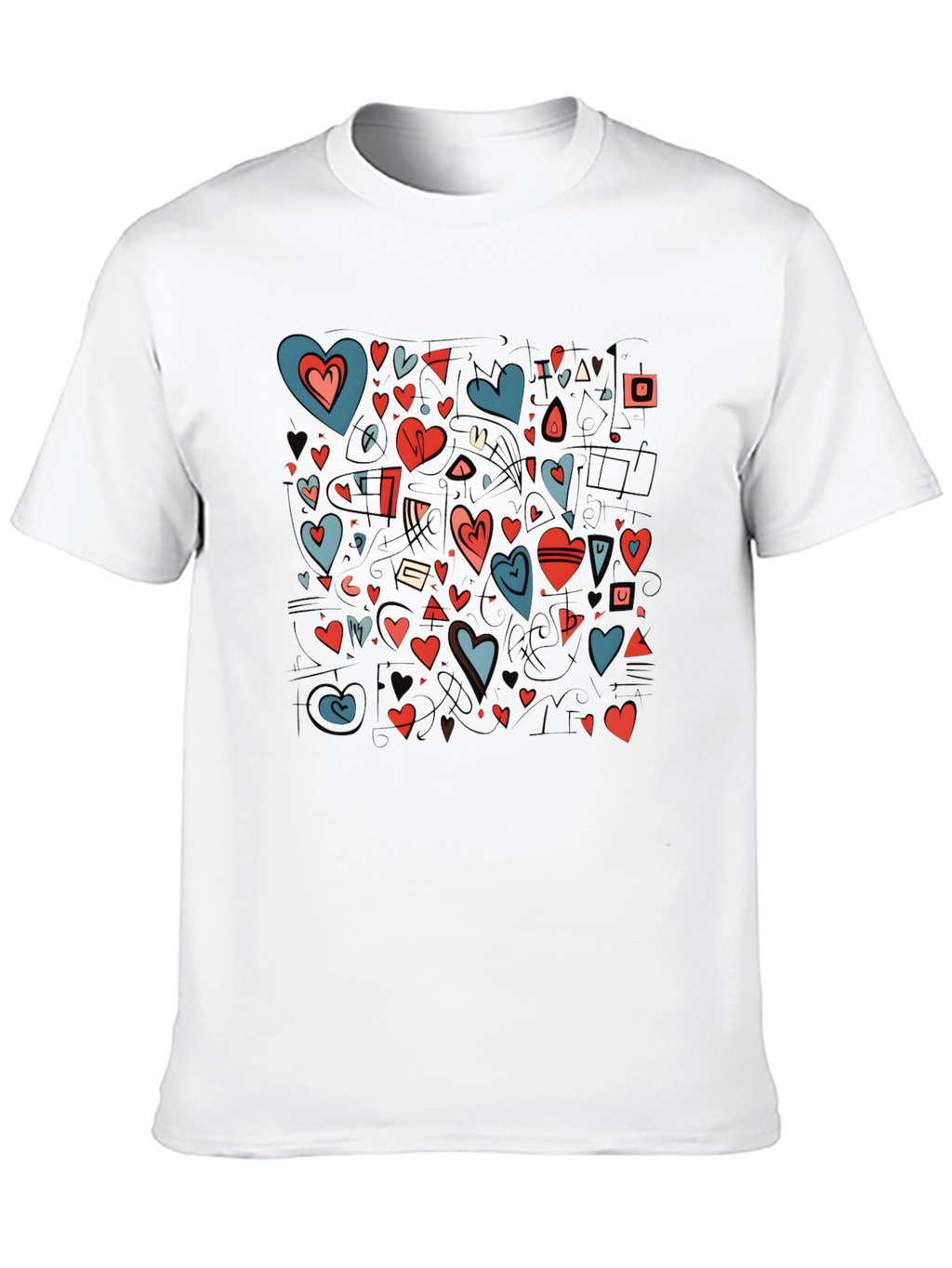 Heart Pattern Black Crewneck T-Shirt