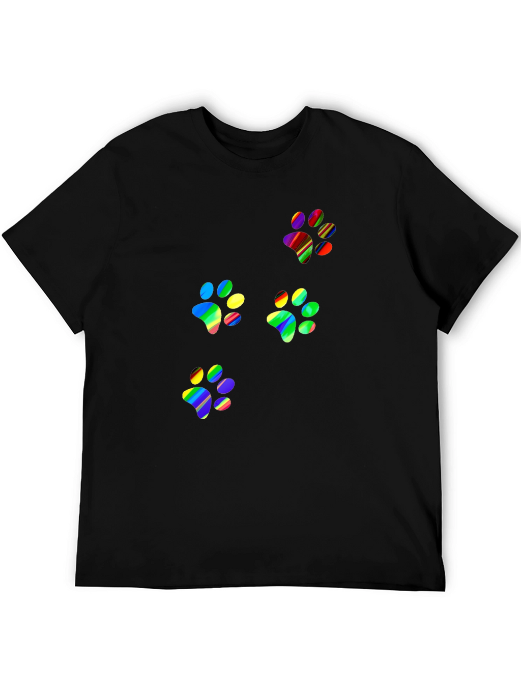 Rainbow Paw Print T-Shirt - Black Crew Neck