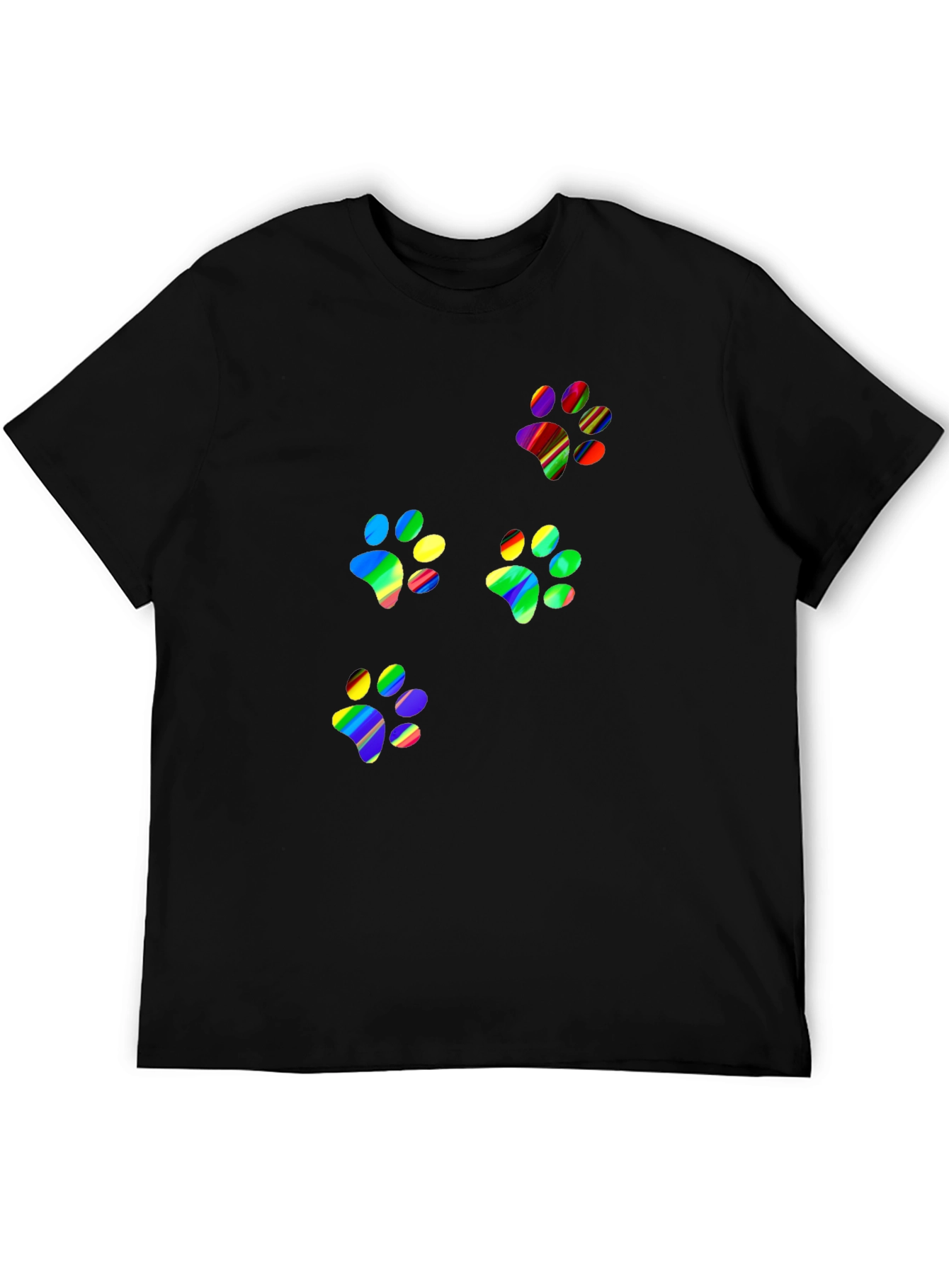Rainbow Paw Print T-Shirt - Black Crew Neck