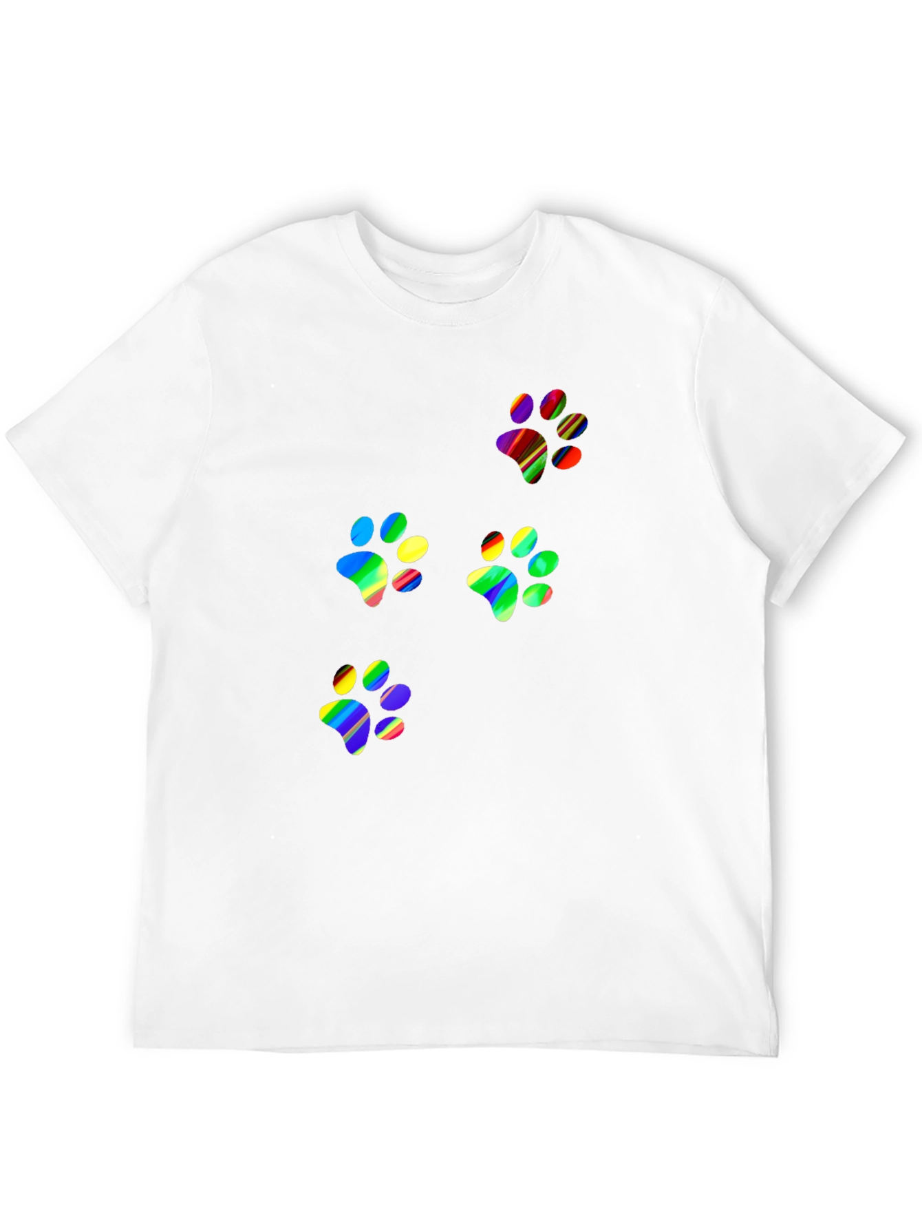 Rainbow Paw Print T-Shirt - Black Crew Neck