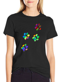 Rainbow Paw Print T-Shirt - Black Crew Neck