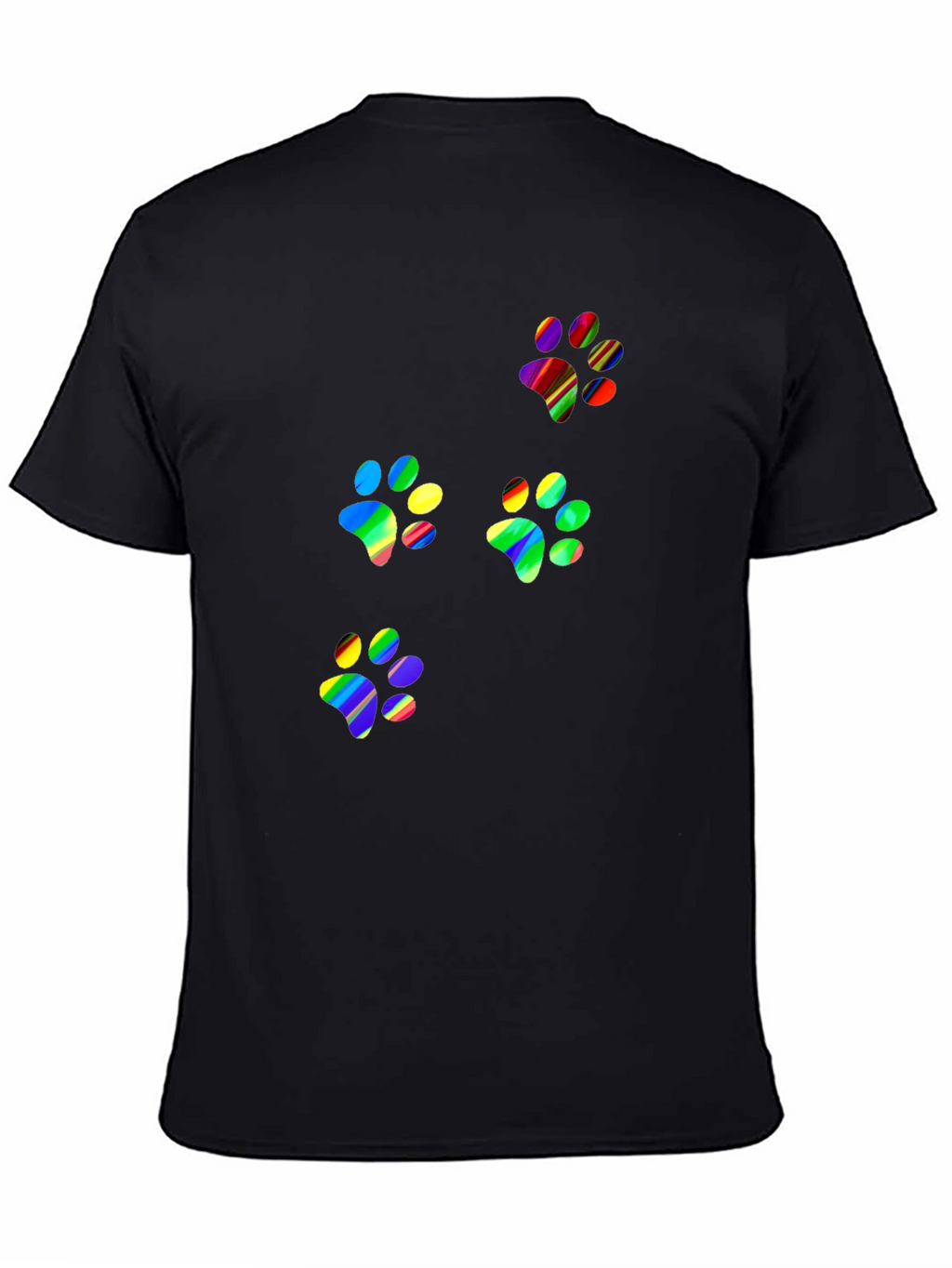 Rainbow Paw Print T-Shirt - Black Crew Neck
