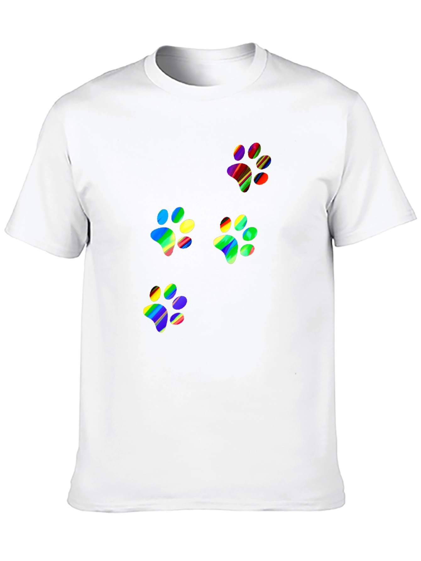 Rainbow Paw Print T-Shirt - Black Crew Neck