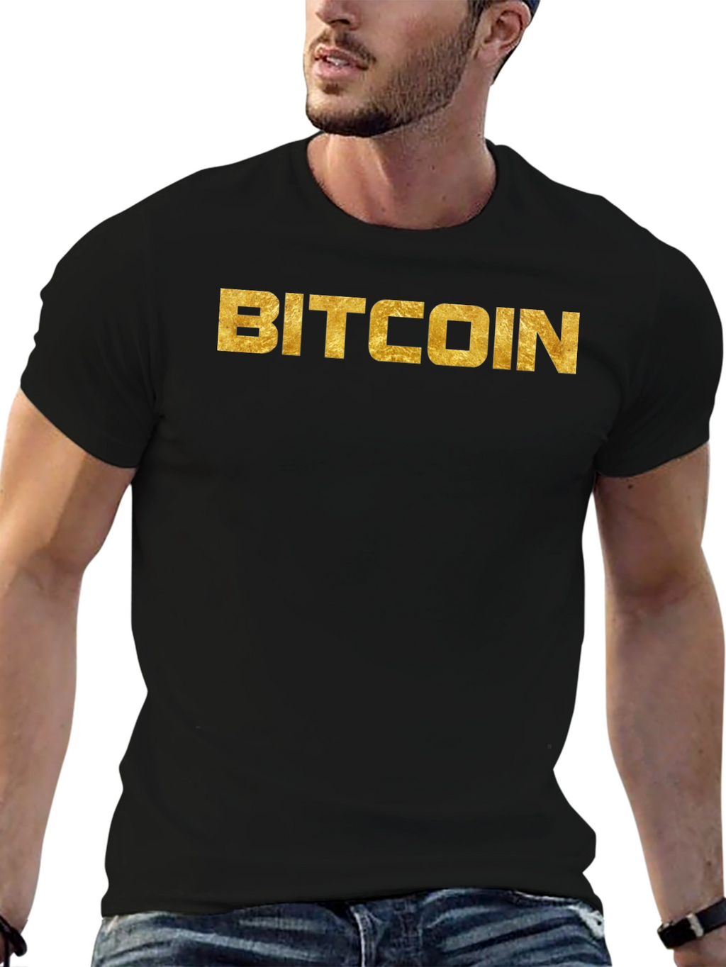 Bitcoin Gold Lettering Black T-Shirt