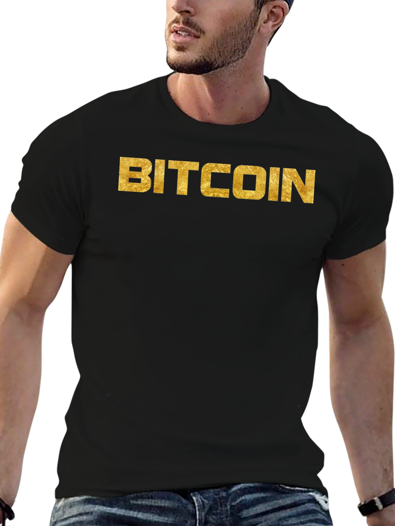 Bitcoin Gold Lettering Black T-Shirt