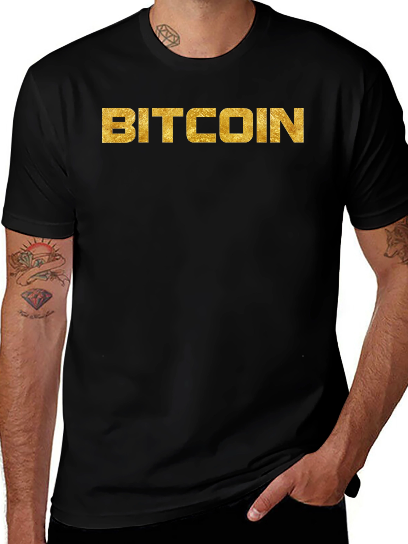 Bitcoin Gold Lettering Black T-Shirt