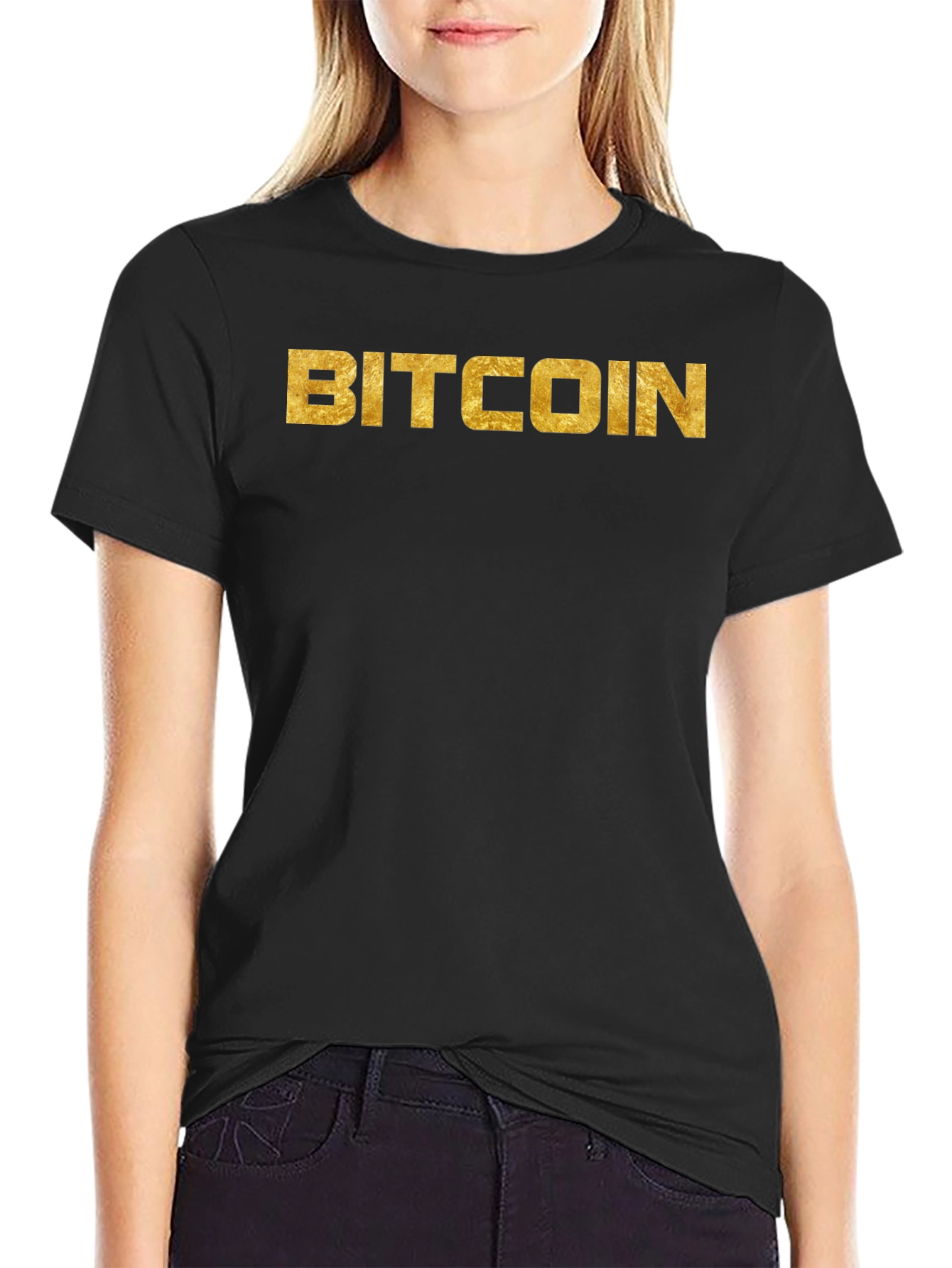 Bitcoin Gold Lettering Black T-Shirt