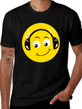 Smiley Face Headphones Graphic Tee - Black