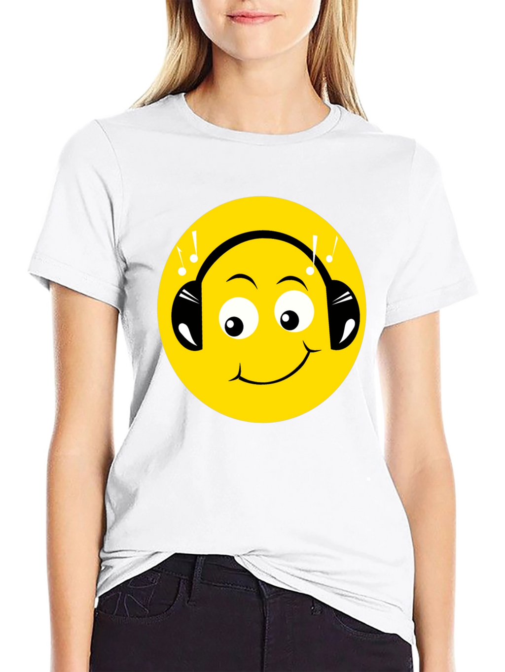 Smiley Face Headphones Graphic Tee - Black