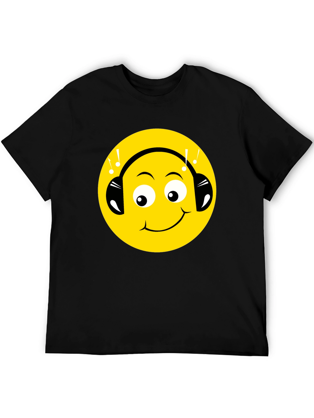 Smiley Face Headphones Graphic Tee - Black