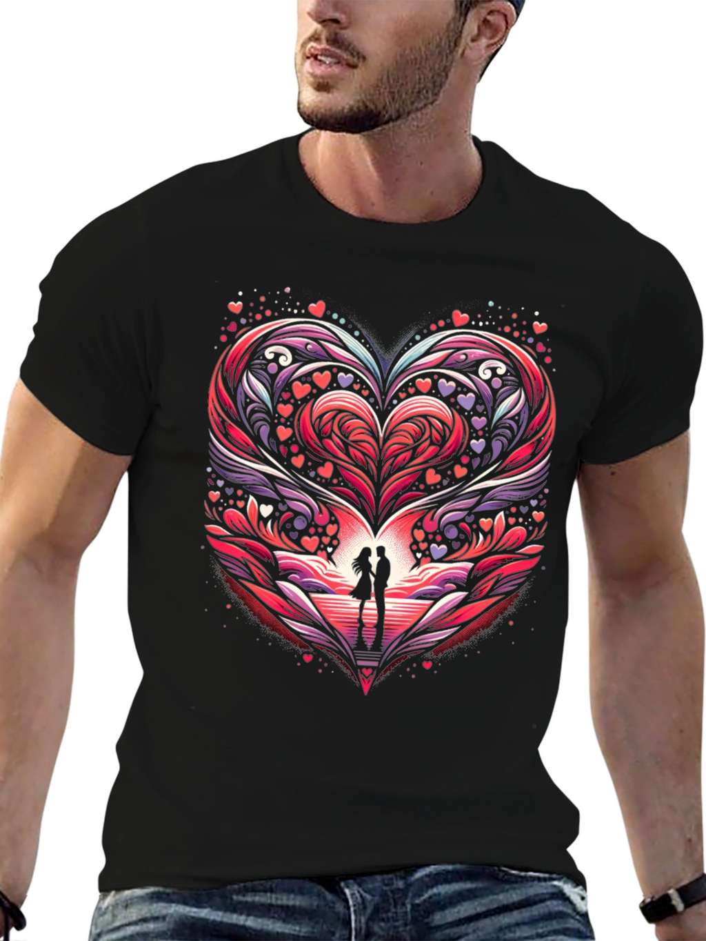Romantic Heart Couple Graphic Tee
