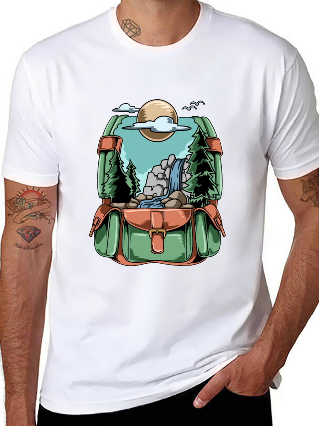 Backpack Adventure T-Shirt - Nature Scene Graphic Tee
