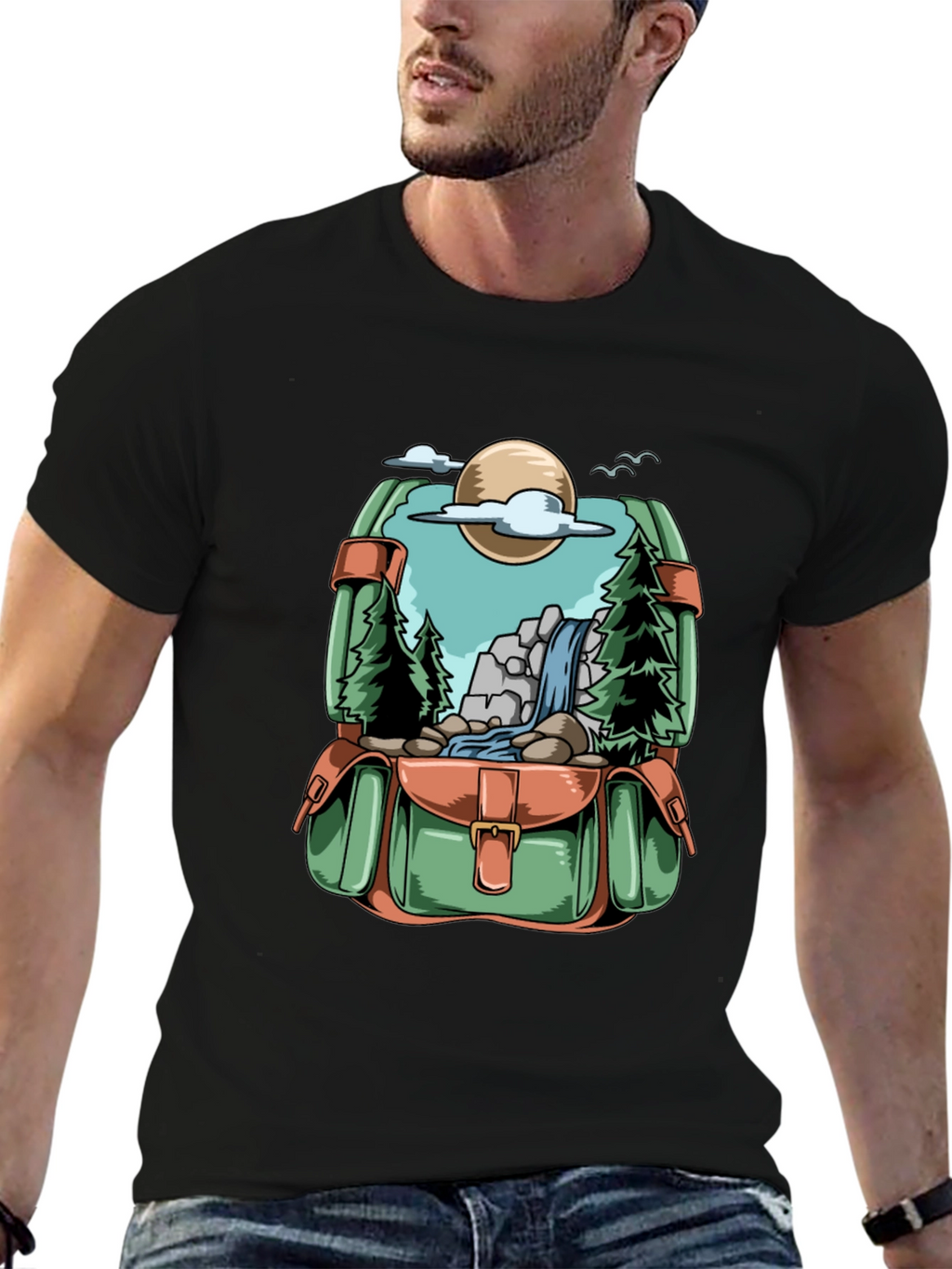 Backpack Adventure T-Shirt - Nature Scene Graphic Tee
