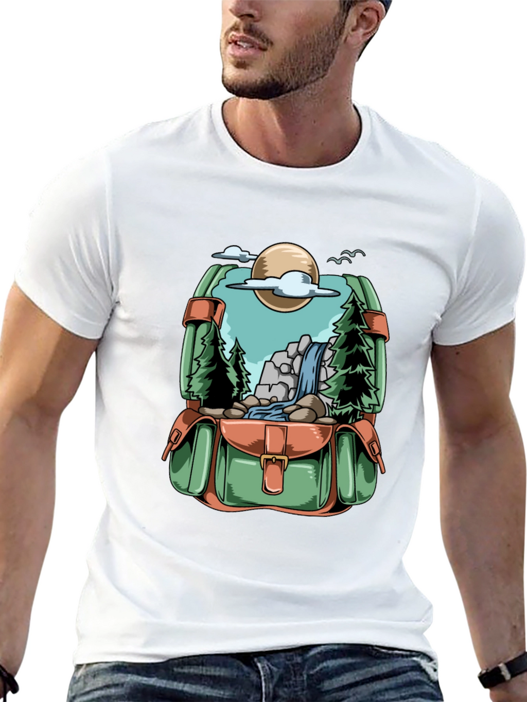 Backpack Adventure T-Shirt - Nature Scene Graphic Tee