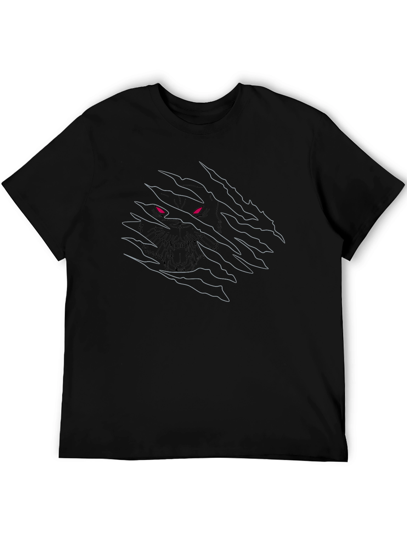 Mens Black T-Shirt with Wolf Design