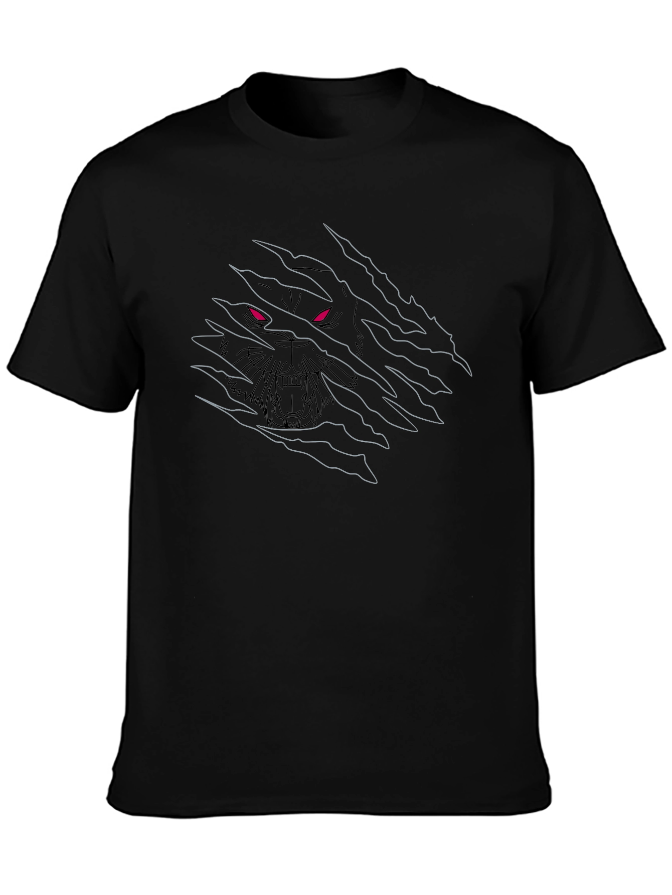 Mens Black T-Shirt with Wolf Design
