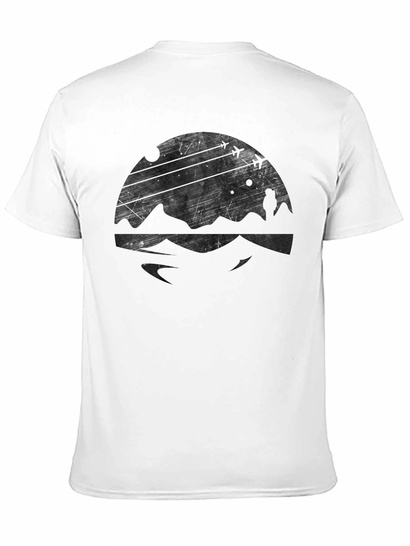 Mens Black Graphic Tee - Mountain & Airplane Design