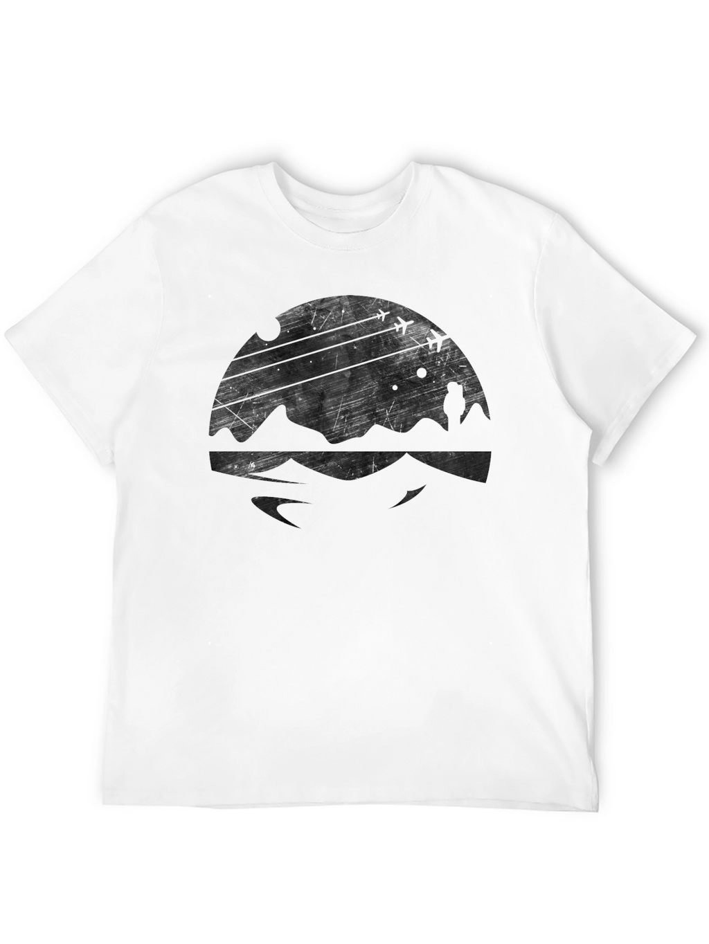 Mens Black Graphic Tee - Mountain & Airplane Design