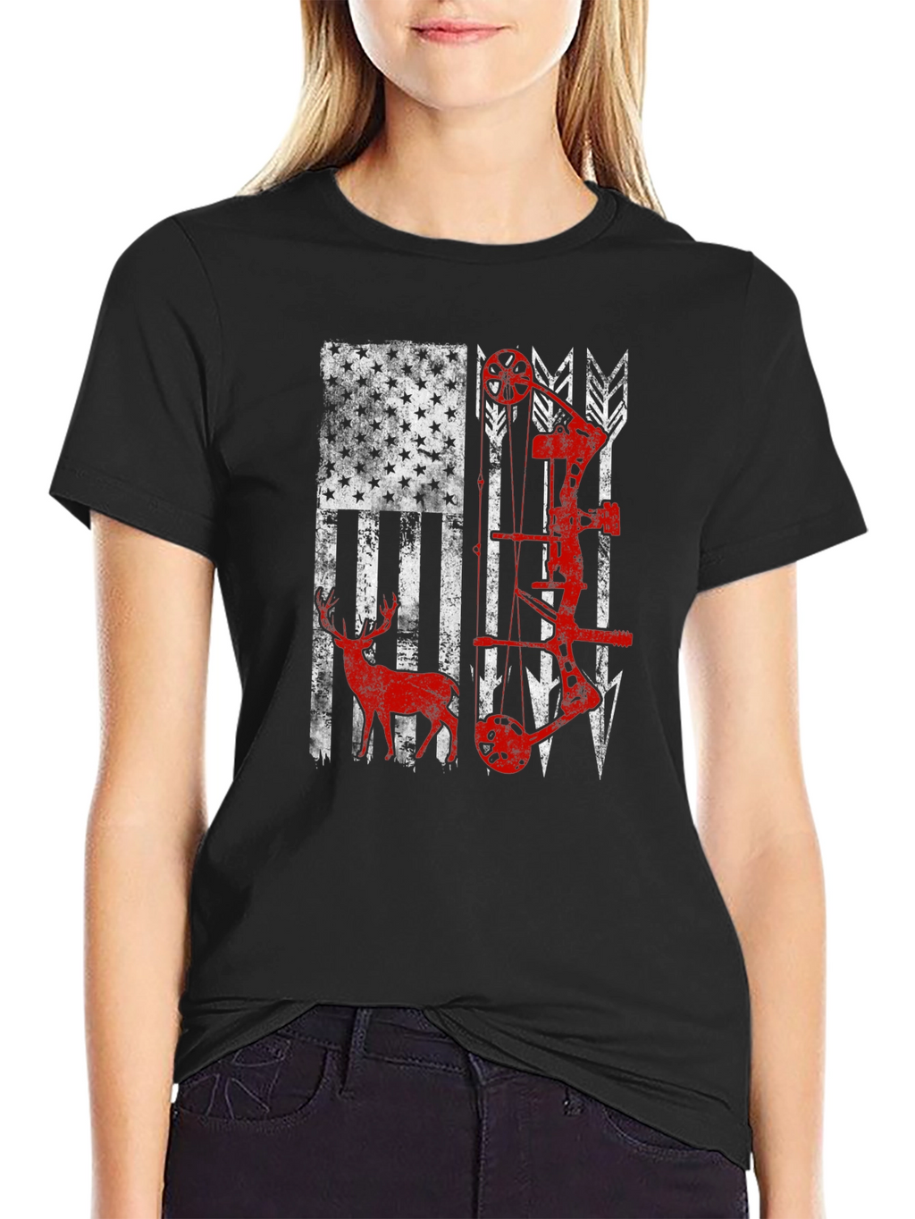 American Flag Deer & Bow Hunting T-Shirt