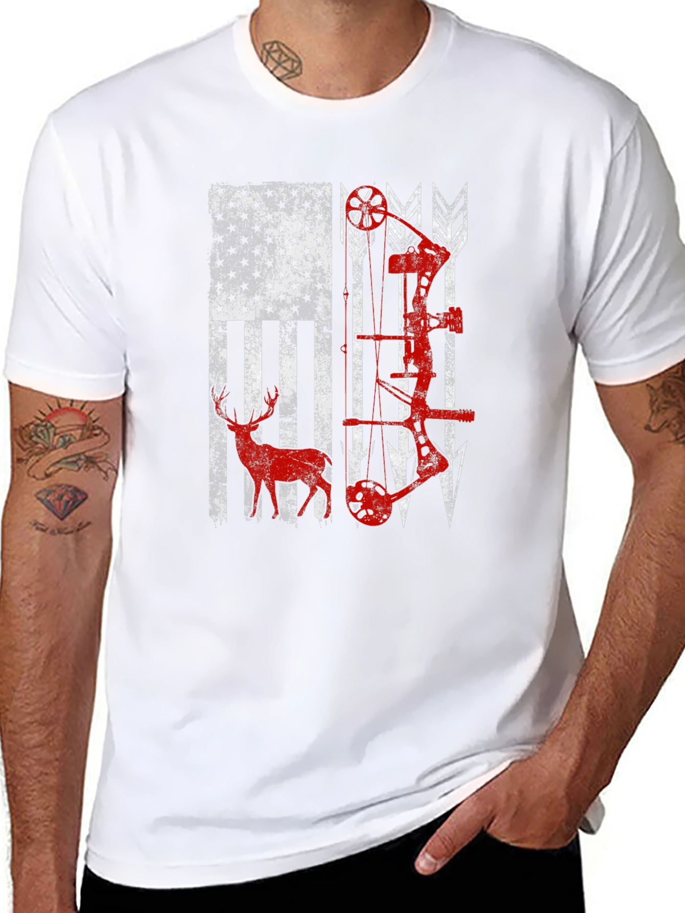 American Flag Deer & Bow Hunting T-Shirt