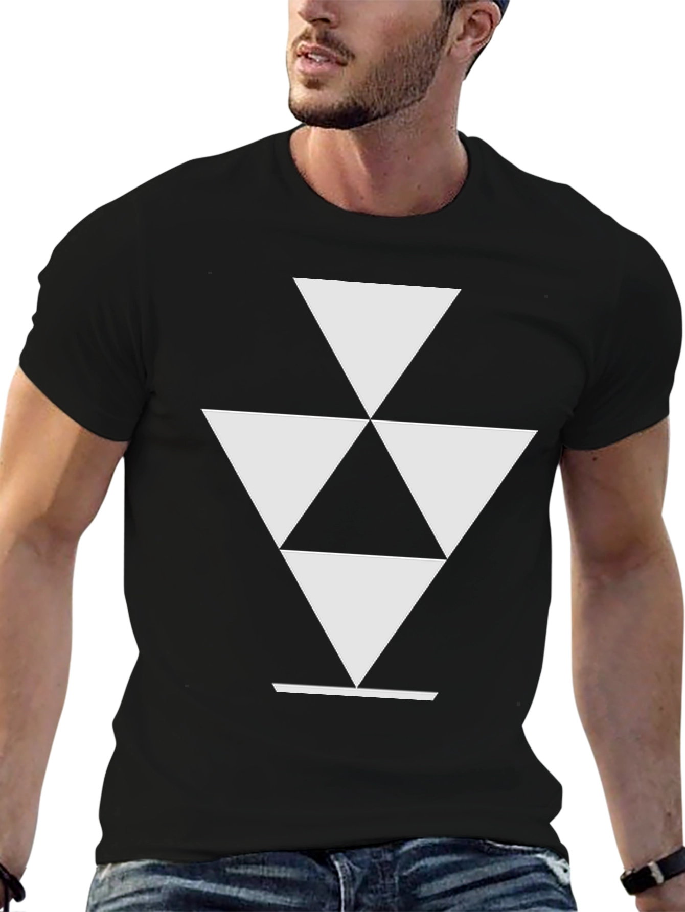 Geometric Triangle Graphic Tee - Stylish Black T-Shirt