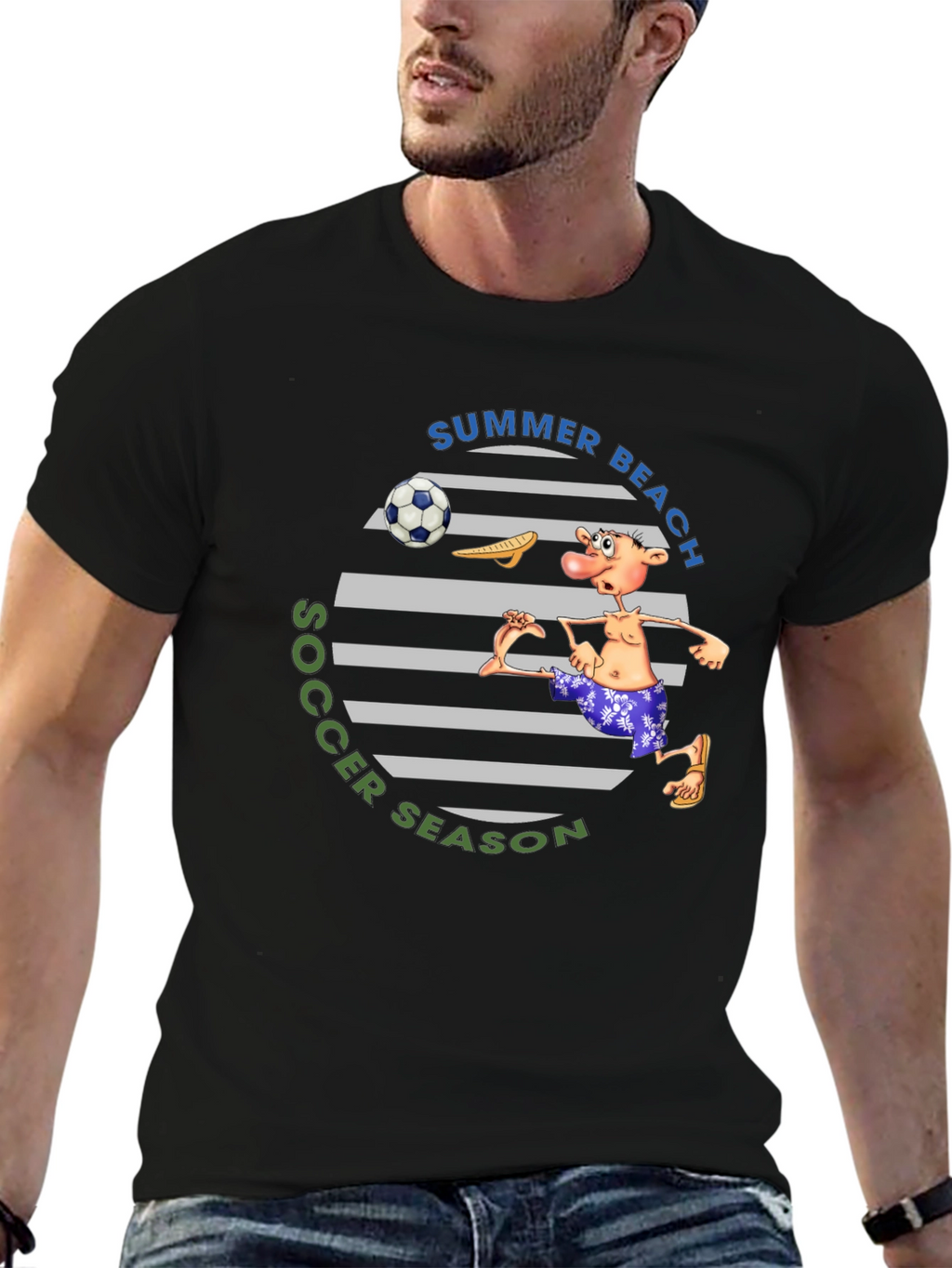 Summer Beach Soccer Season T-Shirt - Funny Cartoon Tee