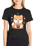 Kawaii Shiba Inu Bubble Tea Graphic Tee - Black