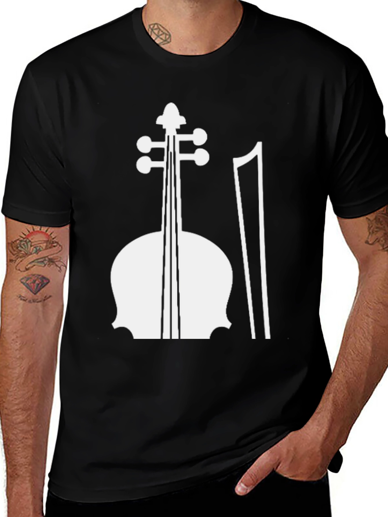Black T-Shirt with White Cello Graphic