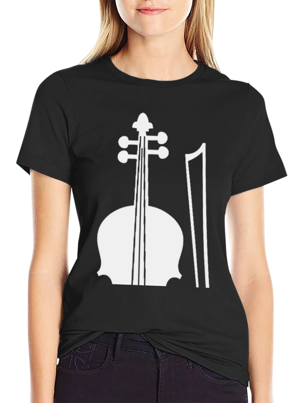 Black T-Shirt with White Cello Graphic