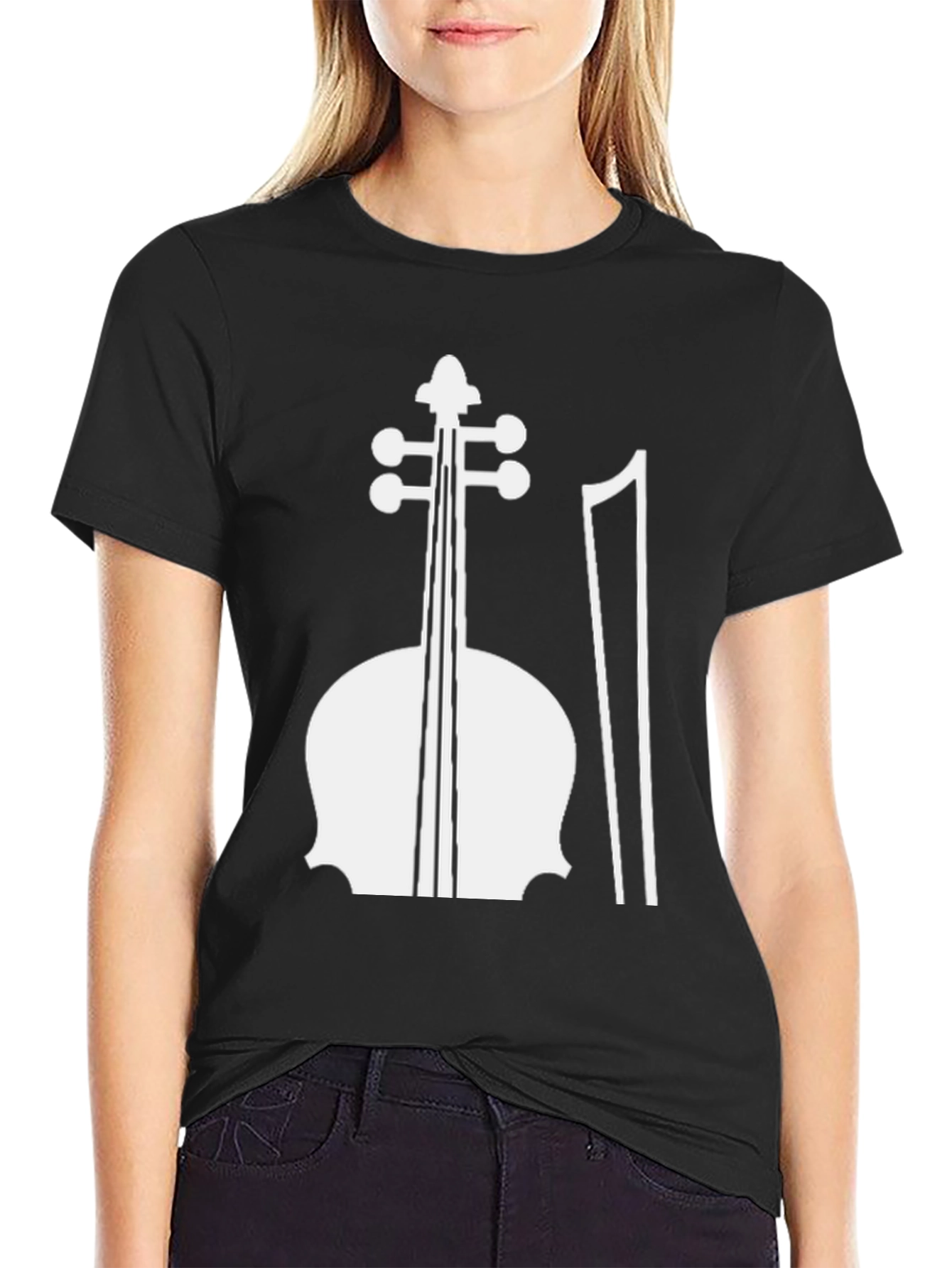 Black T-Shirt with White Cello Graphic