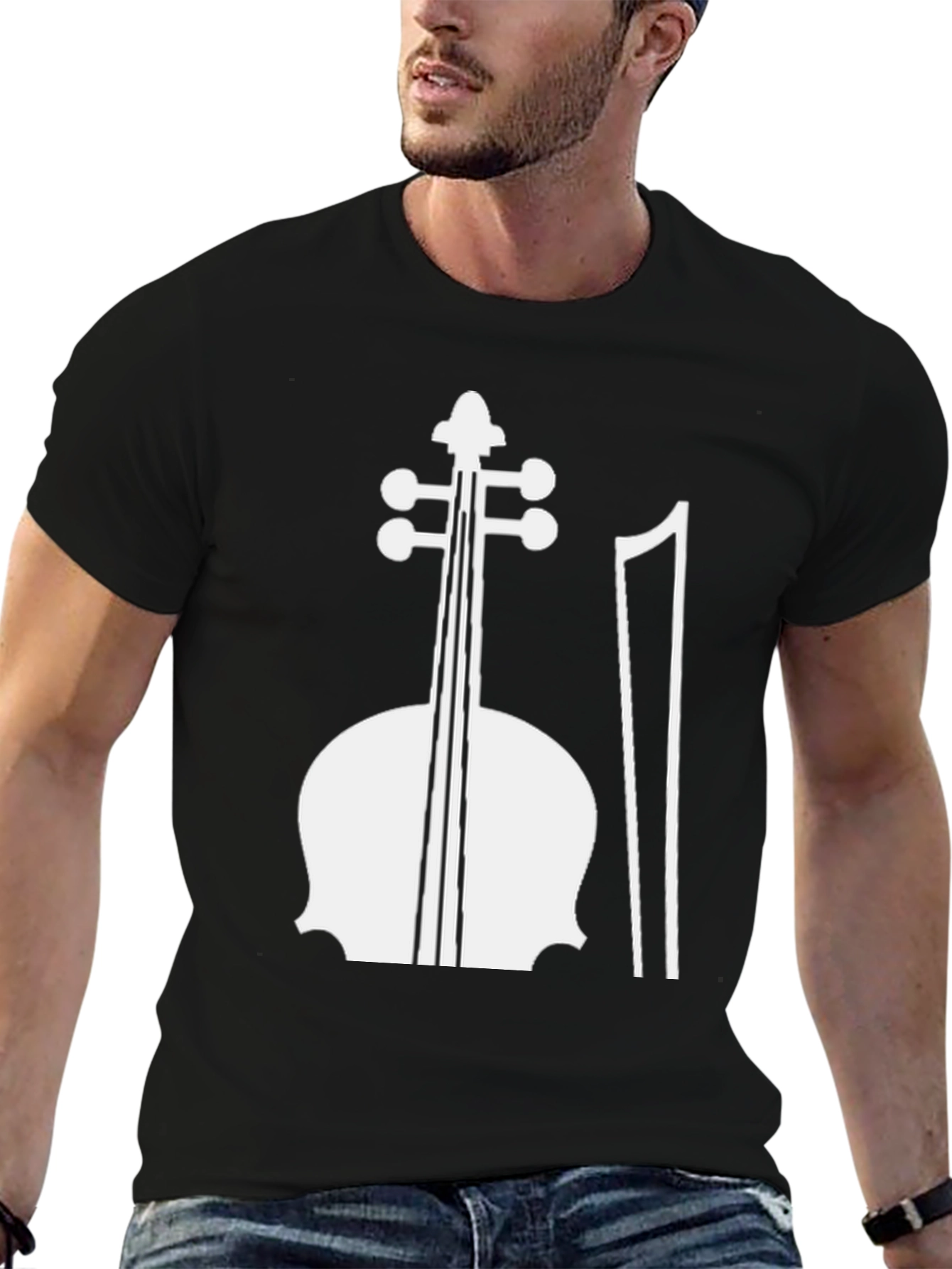 Black T-Shirt with White Cello Graphic