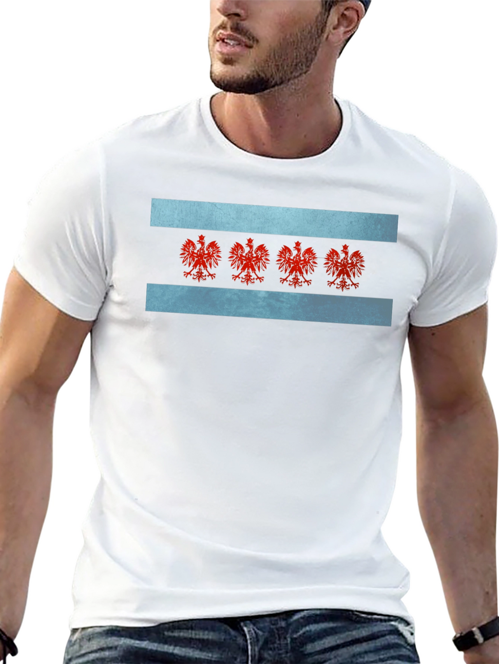 Chicago Flag T-Shirt - Red Eagle Emblem